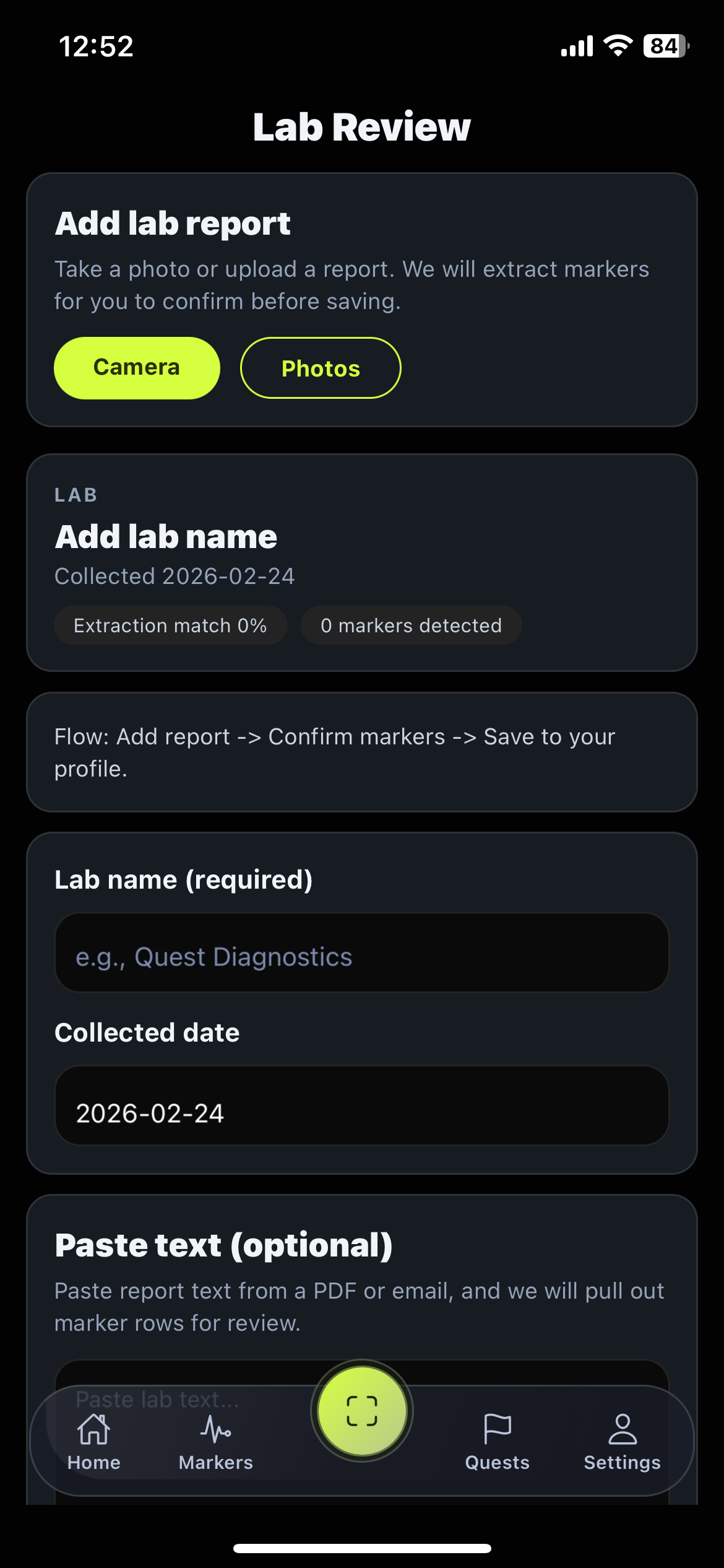 Lab review screen